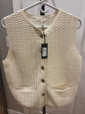 rag & bone Cream Textured Button-Front Sleeveless Sweater Vest